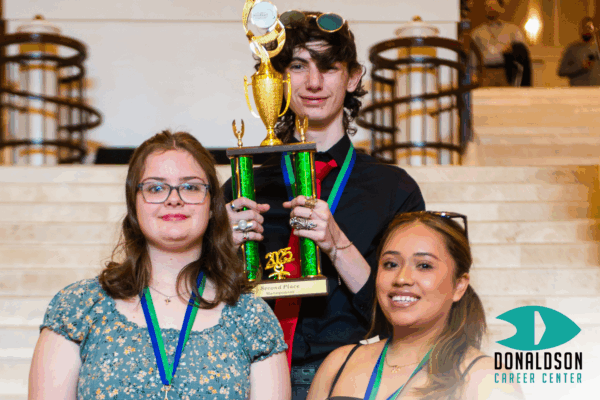 Donaldson Career Center Donaldson Career Center’s second-place winners from the Management Competition posing with their award.